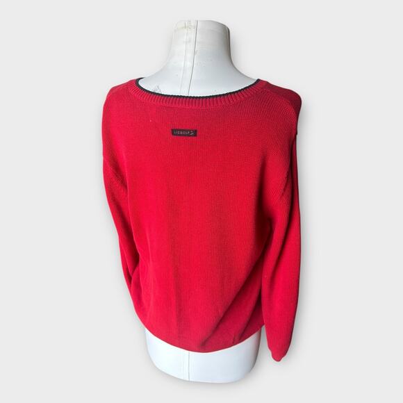 Vintage Red Argyle Embroidered Golf Sweater LizGolf Women's Large Preppy Classic - Picture 4 of 11